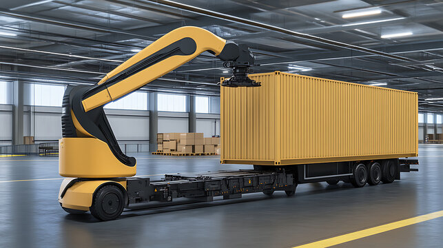 Automated Robotic Arm Transporting Container in Warehouse