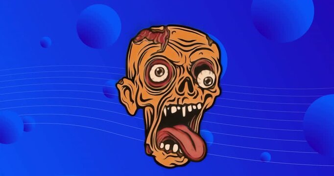 On start zombie head appearing brain pulsing spheres drifting waves scrolling looping