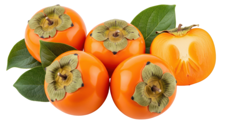 Isolated Persimmons and a Persimmon Half