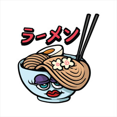 Cute ramen character cartoon vector illustration