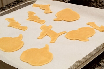 Uncooked Halloween Cookies on Baking Tray