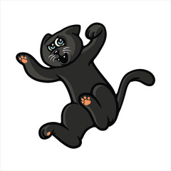 Jumping black cat cartoon vector illustration