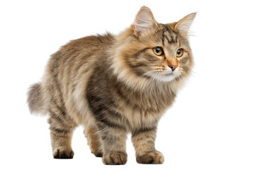 Fototapeta premium Fluffy Brown Tabby Cat on Transparent Background