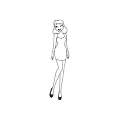 Beautiful Woman Black and White Vector Image Illustration Fashion Girl Portrait Line Art Drawing