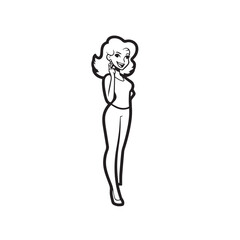 Beautiful Woman Black and White Vector Image Illustration Fashion Girl Portrait Line Art Drawing