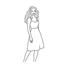 Beautiful Woman Black and White Vector Image Illustration Fashion Girl Portrait Line Art Drawing
