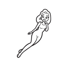 Beautiful Woman Black and White Vector Image Illustration Fashion Girl Portrait Line Art Drawing