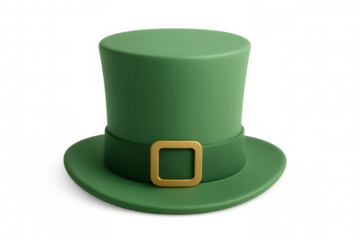 3d rendering of a green leprechaun hat with golden buckle, celebrating saint patrick's day on transparent background