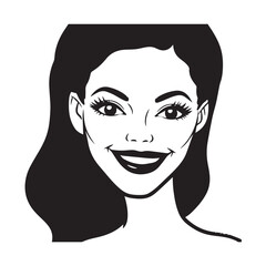 Beautiful Woman Black and White Vector Image Illustration Fashion Girl Portrait Line Art Drawing