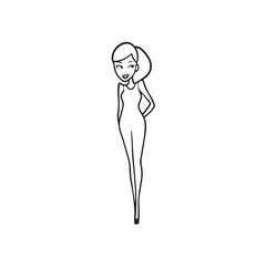 Beautiful Woman Black and White Vector Image Illustration Fashion Girl Portrait Line Art Drawing