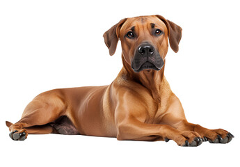 Obraz premium an ultra-realistic full-body shot of a rhodesian ridgeback dog lying down on the floor, png transparent background