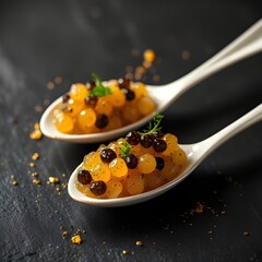 Japanese-Inspired Caviar with Sushi Spoons, Microgreens, and Gold Flakes