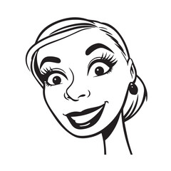 Beautiful Woman Black and White Vector Image Illustration Fashion Girl Portrait Line Art Drawing