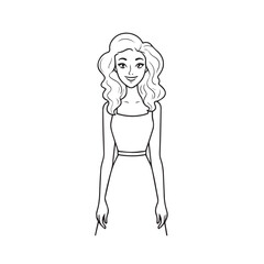 Beautiful Woman Black and White Vector Image Illustration Fashion Girl Portrait Line Art Drawing