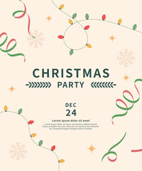 Christmas card template with light bulb, ribbon and ornaments.