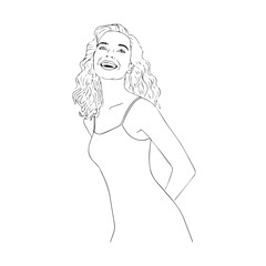 Beautiful Woman Black and White Vector Image Illustration Fashion Girl Portrait Line Art Drawing