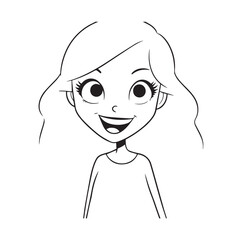 Beautiful Woman Black and White Vector Image Illustration Fashion Girl Portrait Line Art Drawing