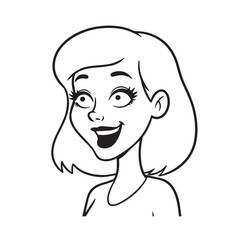 Beautiful Woman Black and White Vector Image Illustration Fashion Girl Portrait Line Art Drawing