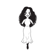 Beautiful Woman Black and White Vector Image Illustration Fashion Girl Portrait Line Art Drawing