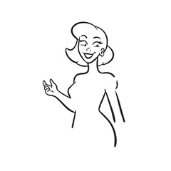 Beautiful Woman Black and White Vector Image Illustration Fashion Girl Portrait Line Art Drawing