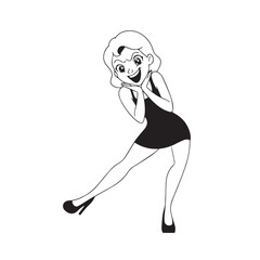 Beautiful Woman Black and White Vector Image Illustration Fashion Girl Portrait Line Art Drawing