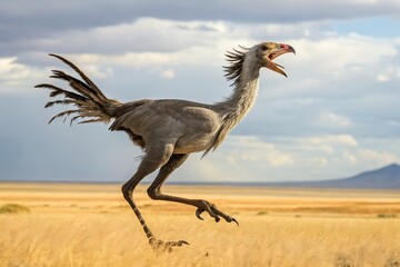 prehistoric terror bird (phorusrhacos) hunting in open plain