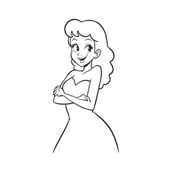 Beautiful Woman Black and White Vector Image Illustration Fashion Girl Portrait Line Art Drawing