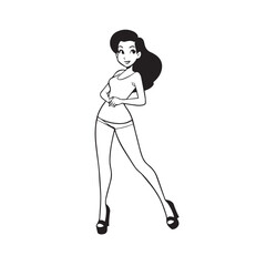 Beautiful Woman Black and White Vector Image Illustration Fashion Girl Portrait Line Art Drawing