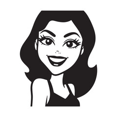 Beautiful Woman Black and White Vector Image Illustration Fashion Girl Portrait Line Art Drawing