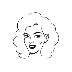 Beautiful Woman Black and White Vector Image Illustration Fashion Girl Portrait Line Art Drawing