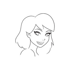 Beautiful Woman Black and White Vector Image Illustration Fashion Girl Portrait Line Art Drawing