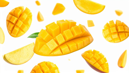 Fototapeta premium Vibrant fresh mango floating on white background