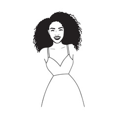 Beautiful Woman Black and White Vector Image Illustration Fashion Girl Portrait Line Art Drawing
