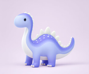 Fototapeta premium Blue cartoon dinosaur standing on a purple background