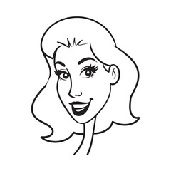 Beautiful Woman Black and White Vector Image Illustration Fashion Girl Portrait Line Art Drawing
