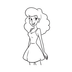 Beautiful Woman Black and White Vector Image Illustration Fashion Girl Portrait Line Art Drawing