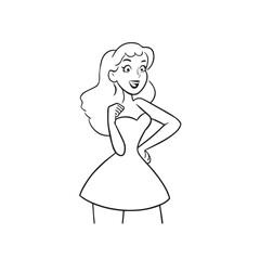 Beautiful Woman Black and White Vector Image Illustration Fashion Girl Portrait Line Art Drawing