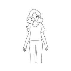 Beautiful Woman Black and White Vector Image Illustration Fashion Girl Portrait Line Art Drawing