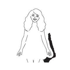 Beautiful Woman Black and White Vector Image Illustration Fashion Girl Portrait Line Art Drawing