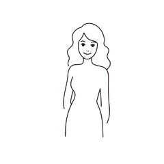 Beautiful Woman Black and White Vector Image Illustration Fashion Girl Portrait Line Art Drawing