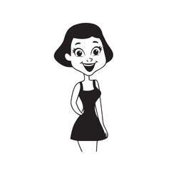 Beautiful Woman Black and White Vector Image Illustration Fashion Girl Portrait Line Art Drawing