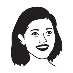 Beautiful Woman Black and White Vector Image Illustration Fashion Girl Portrait Line Art Drawing