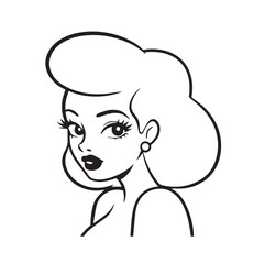 Beautiful Woman Black and White Vector Image Illustration Fashion Girl Portrait Line Art Drawing