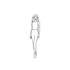 Beautiful Woman Black and White Vector Image Illustration Fashion Girl Portrait Line Art Drawing