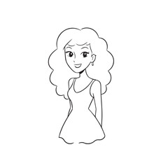 Beautiful Woman Black and White Vector Image Illustration Fashion Girl Portrait Line Art Drawing