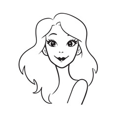 Beautiful Woman Black and White Vector Image Illustration Fashion Girl Portrait Line Art Drawing