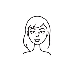 Beautiful Woman Black and White Vector Image Illustration Fashion Girl Portrait Line Art Drawing