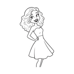 Beautiful Woman Black and White Vector Image Illustration Fashion Girl Portrait Line Art Drawing