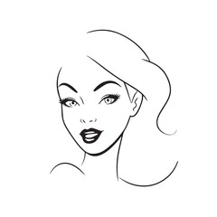 Beautiful Woman Black and White Vector Image Illustration Fashion Girl Portrait Line Art Drawing