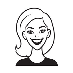 Beautiful Woman Black and White Vector Image Illustration Fashion Girl Portrait Line Art Drawing